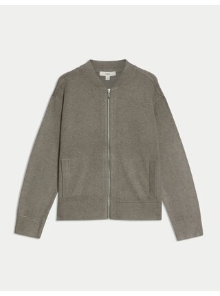 Pletený kardigan ve stylu bomber s texturou a kulatým výstřihem Marks & Spencer hnědá