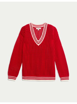 Texturovaný svetr s kontrastními detaily, s vysokým podílem bavlny Marks & Spencer červená