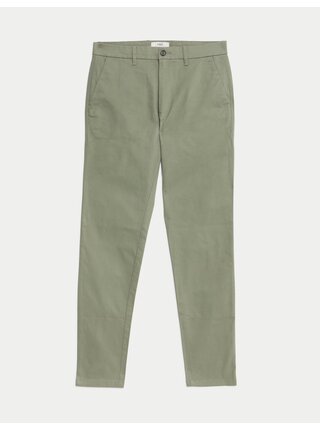 Strečové chino kalhoty úzkého střihu Marks & Spencer zelená