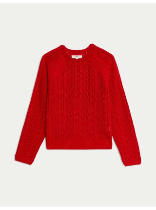 Volný texturovaný svetr s vysokým podílem bavlny Marks & Spencer červená