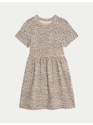 Šaty z čisté bavlny s leopardím motivem (12 měsíců – 8 let) Marks & Spencer smetanová