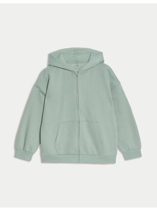 Mikina s kapucí, zapínáním na zip a vysokým podílem bavlny (6–16 let) Marks & Spencer zelená