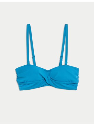 Top bikin s podprsenkou bandeau s vycpávkami a překrouceným předním dílem Marks & Spencer modrá