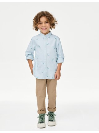 Vyšívaná košile Oxford s motivem dinosaura, z čisté bavlny (1–8 let) Marks & Spencer zelená