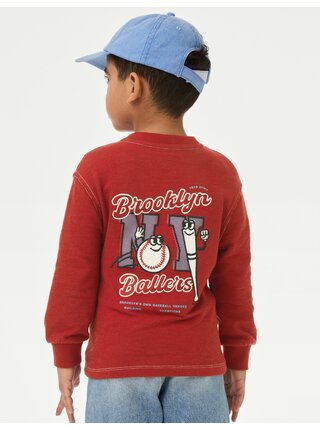 Top z čisté bavlny s motivem Brooklyn Ballers (2–8 let) Marks & Spencer červená