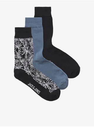 Súprava troch párov pánskych ponožiek v čiernej a modrej farbe Jack & Jones