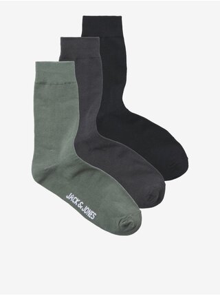 Súprava troch párov pánskych ponožiek v čiernej, šedej a zelenej farbe Jack & Jones
