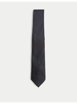 Úzká kravata z čistého hedvábí s geometrickým vzorem Marks & Spencer námořnická modrá