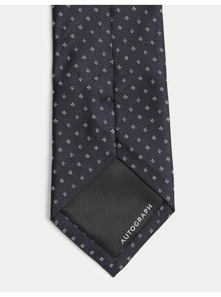 Úzká kravata z čistého hedvábí s geometrickým vzorem Marks & Spencer námořnická modrá