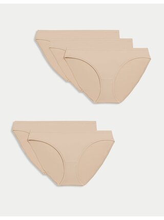 Nízce střižené bikiny kalhotky z mikrovlákna, bez viditelných lemů, 5 kusů v balení Marks & Spencer béžová