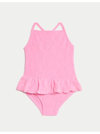 Květované texturované plavky s volánem (2–8 let) Marks & Spencer růžová