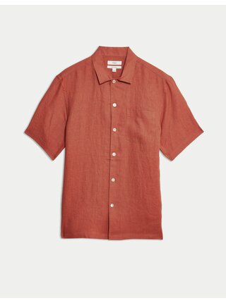 Košile z čistého lnu Marks & Spencer oranžová