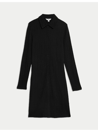 Texturované pouzdrové mini šaty s límečkem a zapínáním na knoflíky po celé délce Marks & Spencer černá