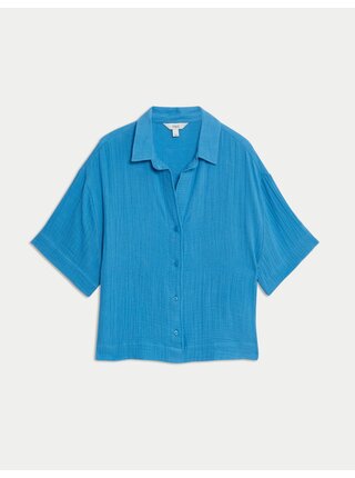 Plážová texturovaná košile s límečkem, z čisté bavlny Marks & Spencer modrá