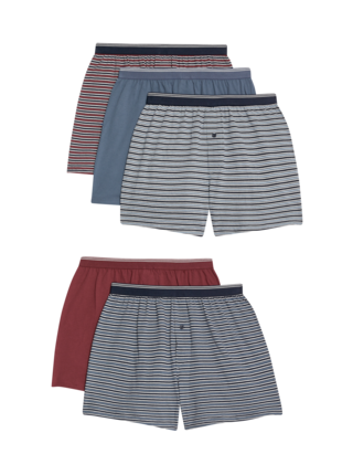 Pruhované boxerky z čisté bavlny s technologií Cool & Fresh™, 5 ks v balení Marks & Spencer modrá