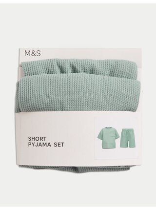 Pyžamo s vaflovým vzorem ze směsi bavlny (12 měsíců – 16 let) Marks & Spencer zelená