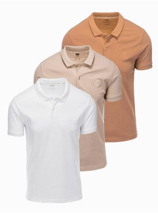 Pánská bavlněná polokošile BASIC - bílá/bílá/světle hnědá V6 OM-POBS-0133 Ombre Clothing