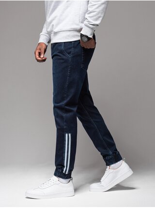 Pánské džínové tepláky s lemováním - tmavě modré V4 OM-PADJ-0156 Ombre Clothing