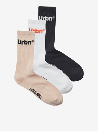 Sada tří párů pánských ponožek v bílé, černé a béžové barvě Jack & Jones