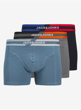 Súprava troch pánskych boxeriek v modrej, šedej a čiernej farbe Jack & Jones