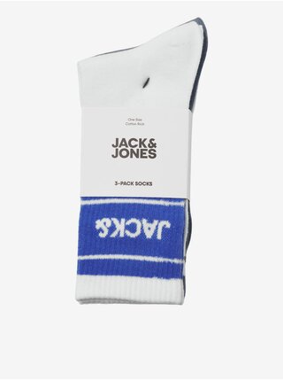 Sada tří párů pánských ponožek v bílé a modré barvě Jack & Jones