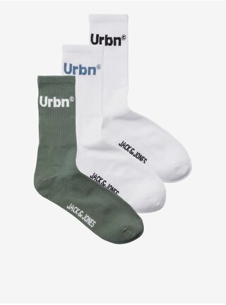 Sada tří párů pánských ponožek v bílé a zelené barvě Jack & Jones