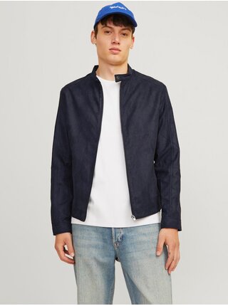 Tmavomodrá pánska bunda v semišovej úprave Jack & Jones Dylan