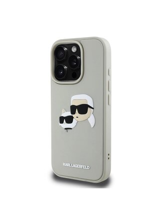 Karl Lagerfeld 3D Rubber Double Heads Zadní Kryt pro iPhone 16 Pro Beige