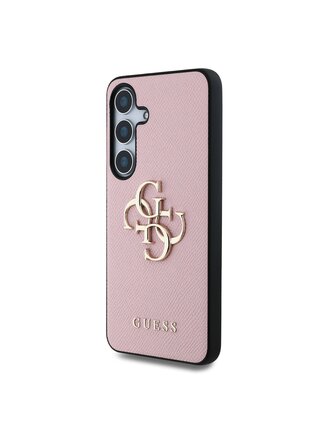 Guess PU Grained 4G Metal Logo Zadní Kryt pro Samsung Galaxy S25 Pink