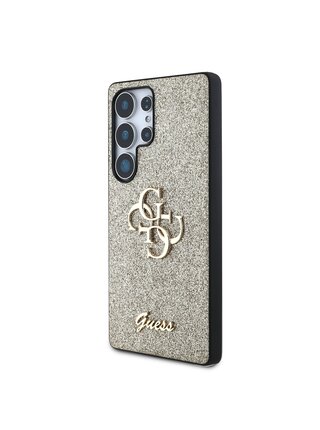 Guess PU Fixed Glitter 4G Metal Logo Zadní Kryt pro Samsung Galaxy S25 Ultra Gold