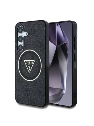 Guess IML 4G Glitter and Triangle Logo MagSafe Zadní Kryt pro Samsung Galaxy S25+ Black