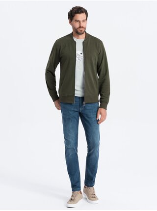 Bavlnená pánska mikina bomber na zips khaki Ombre Clothing