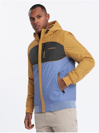 Pánská lehká barevná sportovní bunda s fleecem modrá Ombre Clothing
