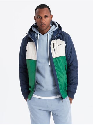 Pánská lehká barevná sportovní bunda s fleecem zelená Ombre Clothing