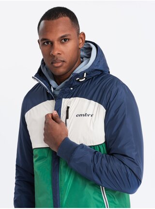 Pánská lehká barevná sportovní bunda s fleecem zelená Ombre Clothing
