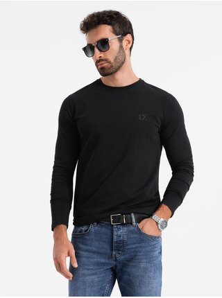 Pánské tričko SLIM FIT s dlouhým rukávem, elastanem a potiskem černá Ombre Clothing