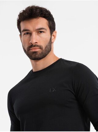Pánské tričko SLIM FIT s dlouhým rukávem, elastanem a potiskem černá Ombre Clothing