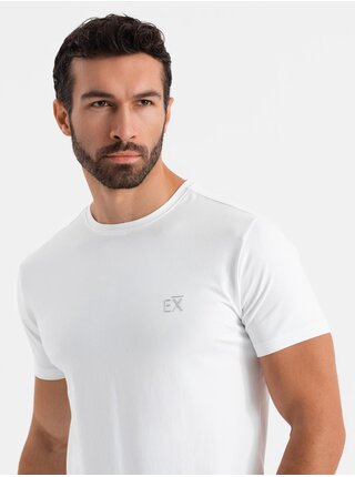 Pánske tričko SLIM FIT s elastanom a potlačou biela Ombre Clothing