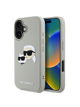 Karl Lagerfeld 3D Rubber Double Heads Zadní Kryt pro iPhone 16 Beige