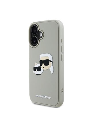 Karl Lagerfeld 3D Rubber Double Heads Zadní Kryt pro iPhone 16 Beige