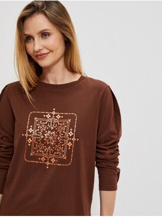 Long-sleeved blouse with a metallic print