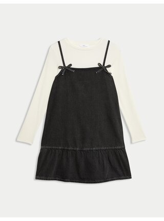 2dílný outfit džínových šatů s vysokým podílem bavlny (2–16 let) Marks & Spencer černá