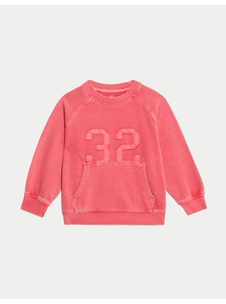 Mikina z čistej bavlny s nápisom „32“ (2–8 rokov) Marks & Spencer červená