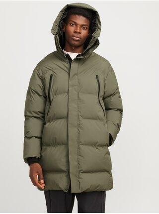 Kaki pánsky zimný prešívaný kabát Jack & Jones Alpha