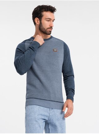 Pánský pletený svetr RELAXED FIT se vzorem modrá Ombre Clothing