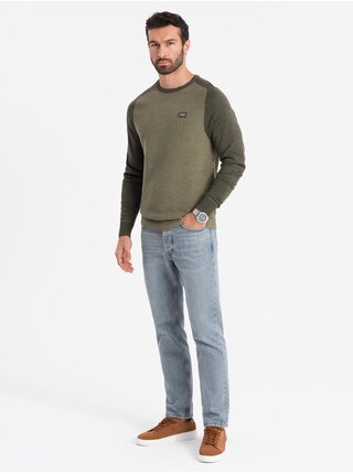 Pánský pletený svetr RELAXED FIT se vzorem zelená Ombre Clothing