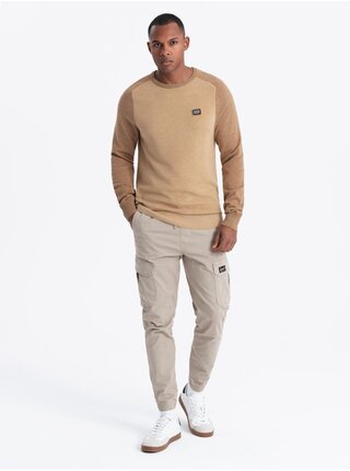 Pánský pletený svetr RELAXED FIT se vzorem béžová Ombre Clothing