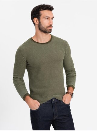 Pánský pletený svetr RELAXED FIT se vzorem zelená Ombre Clothing