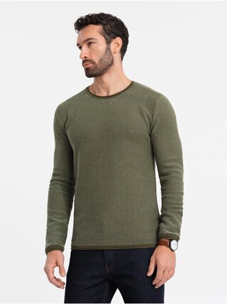 Pánský pletený svetr RELAXED FIT se vzorem zelená Ombre Clothing