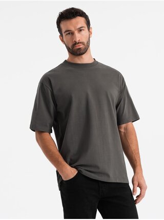 Pánské tričko LOOSE FIT s kapsou khaki Ombre Clothing